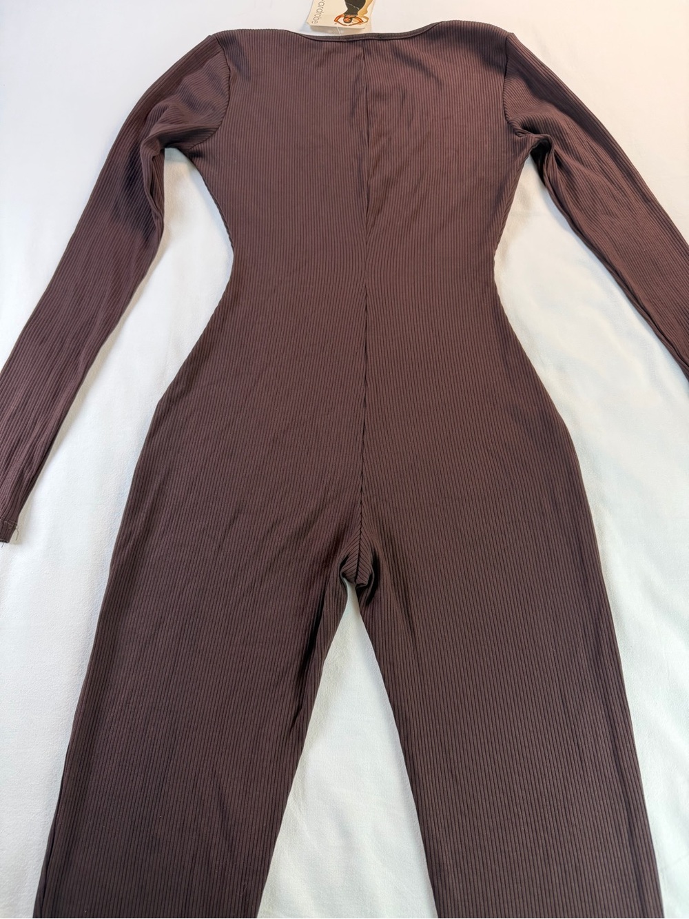 naked wardrobe Ribbed Deep V Brown Long-Sleeve Jumpsuit - Picture 8 of 8